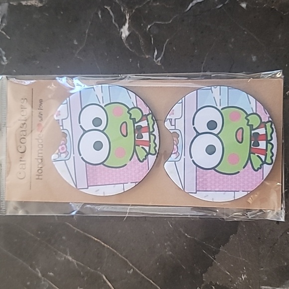 Frog Handmade Reuseable Neoprene Set of 2 Cup Holder Car Coasters - Picture 4 of 4